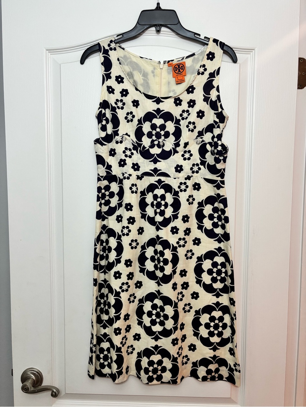 Tory Burch Black and Cream Floral Sleeveless Dress